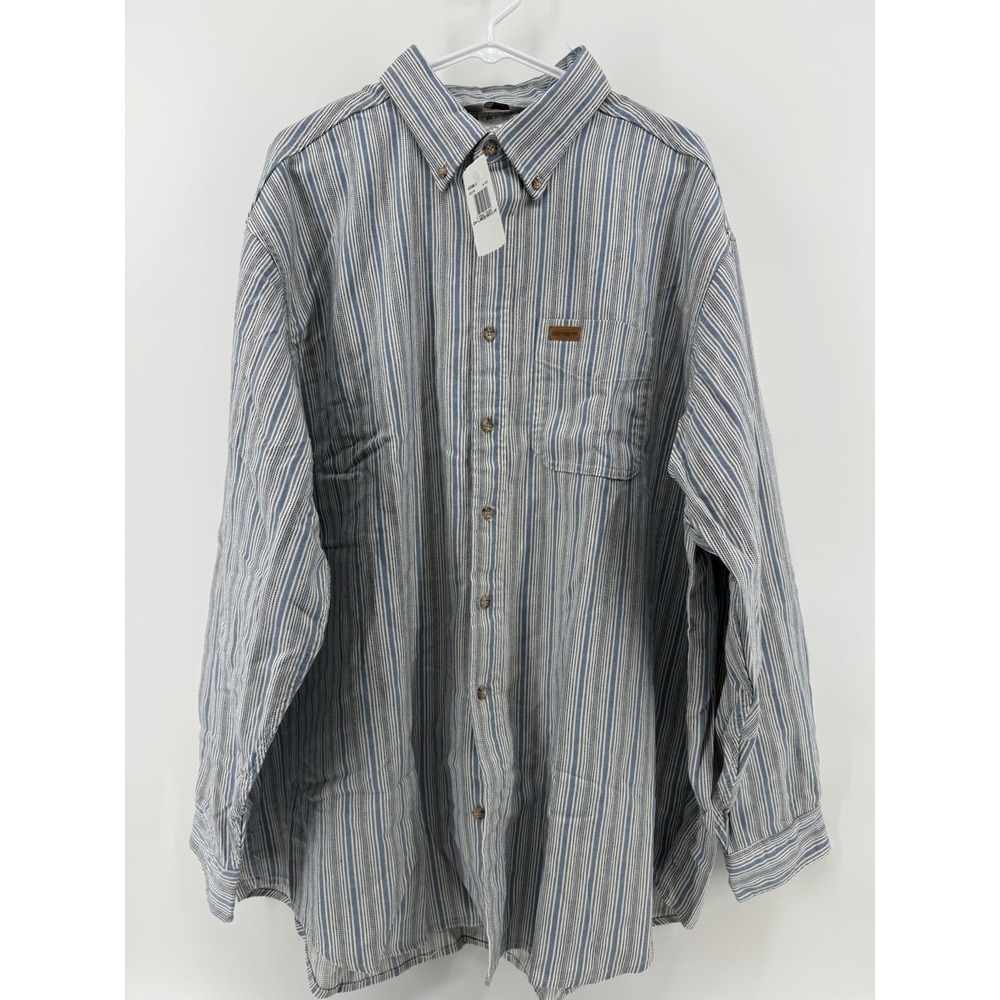Vintage Carhartt Shirt Mens 2XL Blue Stripe Button Front Rugged Outdoor Wear NWT
